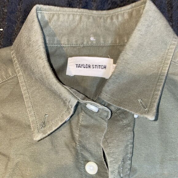 Taylor Stich Army Green Long Sleeve Shirt Men's 38 Preppy Button Down Casual - Picture 6 of 8